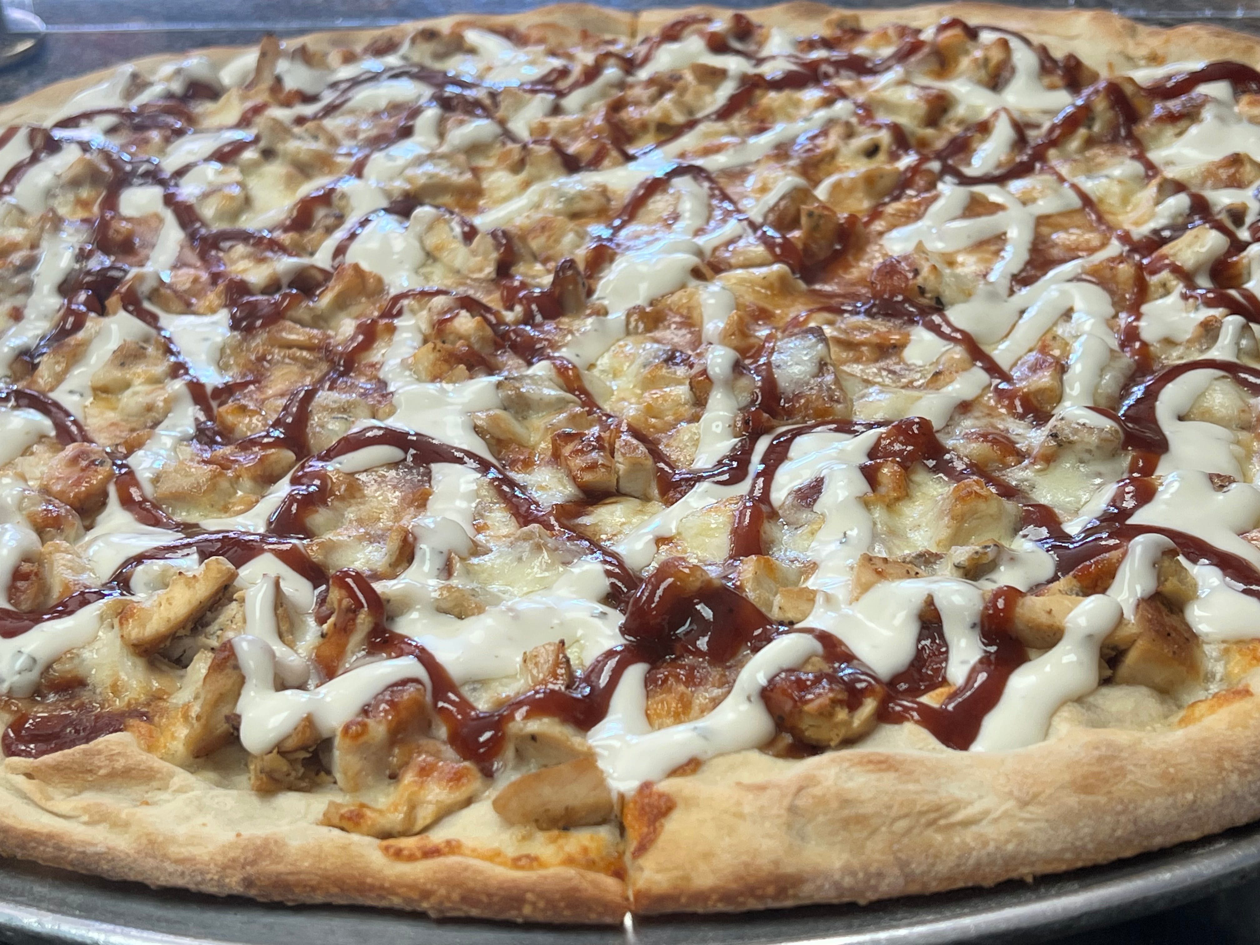 BBQ Chicken Pizza with Ranch.