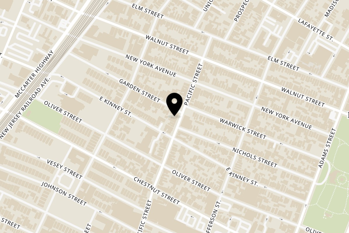 Map showing the location of Tony's Pizzeria on 59 Pacific St in Newark